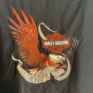 VTG Harley Davidson Black Denim Shirt Men's Large‎ Embroidered Legendary Eagle